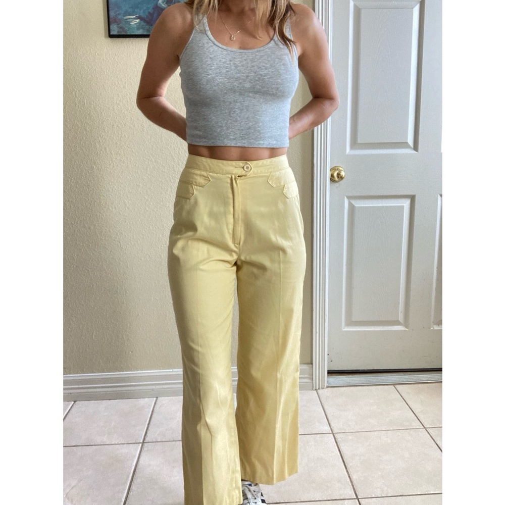Vintage French butter yellow bareback high waist cropped pants Parisian chic XXS